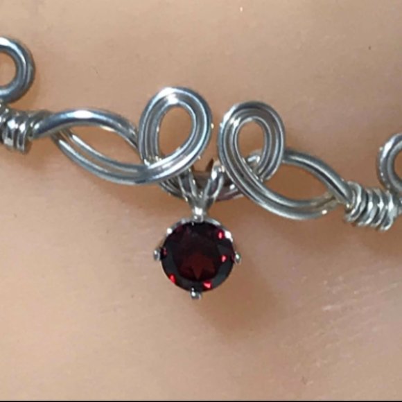 Garnet Ankle Bracelet- The Pixie Dust Garnet Sterling Silver Ankle Bracelet - Picture 5 of 6
